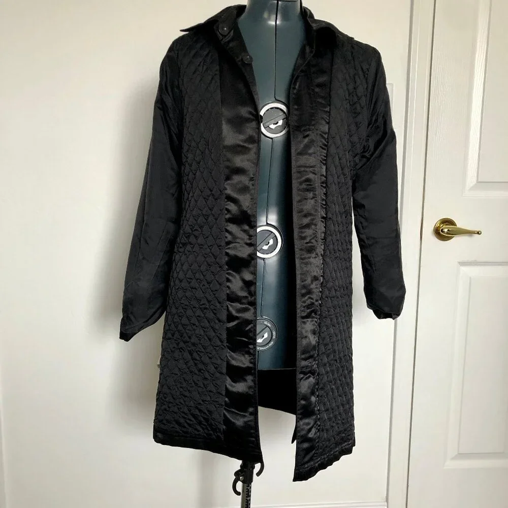 Sans Souci Black Belted Satiny Jacket, Size Large